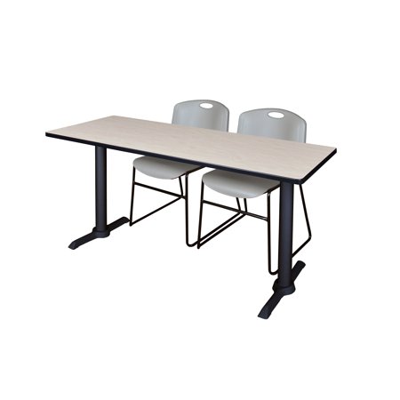 Regency Cain 60 x 24 in. T-Base Training Seminar Table- Maple & 2 Zeng Stack Chairs- Grey