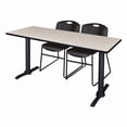 thumbnail image 1 of Regency Cain 60 x 24 in. T-Base Training Seminar Table- Beige & 2 Zeng Stack Chairs- Grey, 1 of 7