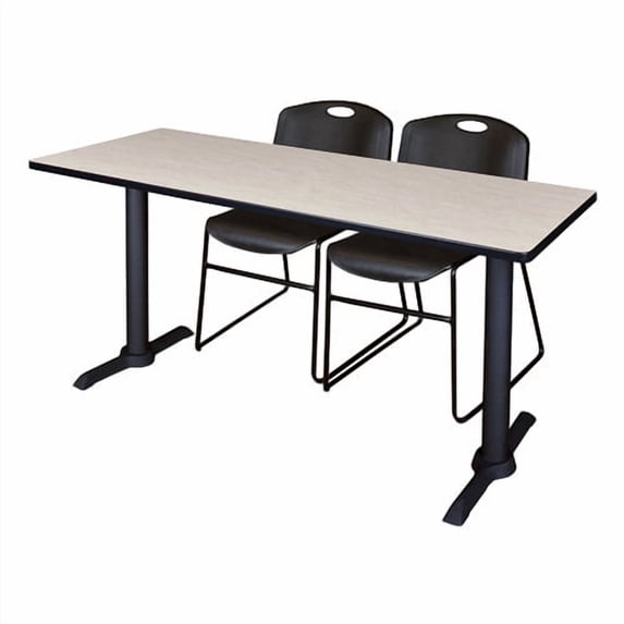 Regency Cain 60 x 24 in. T-Base Training Seminar Table- Beige & 2 Zeng Stack Chairs- Grey