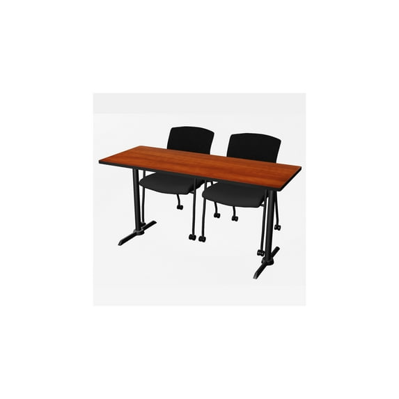 Regency Cain 60 x 24 in. T-Base Training Seminar Table- Cherry & 2 Knight Mesh Chairs