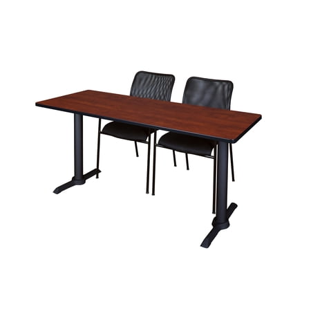 Regency Cain 60 x 24 in. T-Base Training Seminar Table- Cherry & 2 Mario Stack Chairs- Black