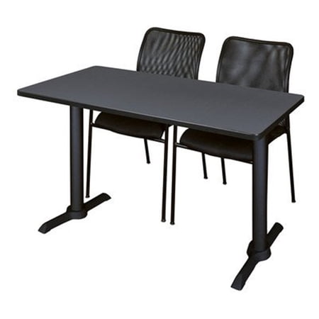Regency Cain 60 x 24 in. T-Base Training Seminar Table- Maple & 2 Mario Stack Chairs- Black