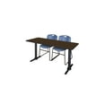 thumbnail image 1 of Regency Cain 60 x 24 in. T-Base Training Seminar Table- Neo Walnut & 2 Zeng Stack Chairs- Blue, 1 of 10