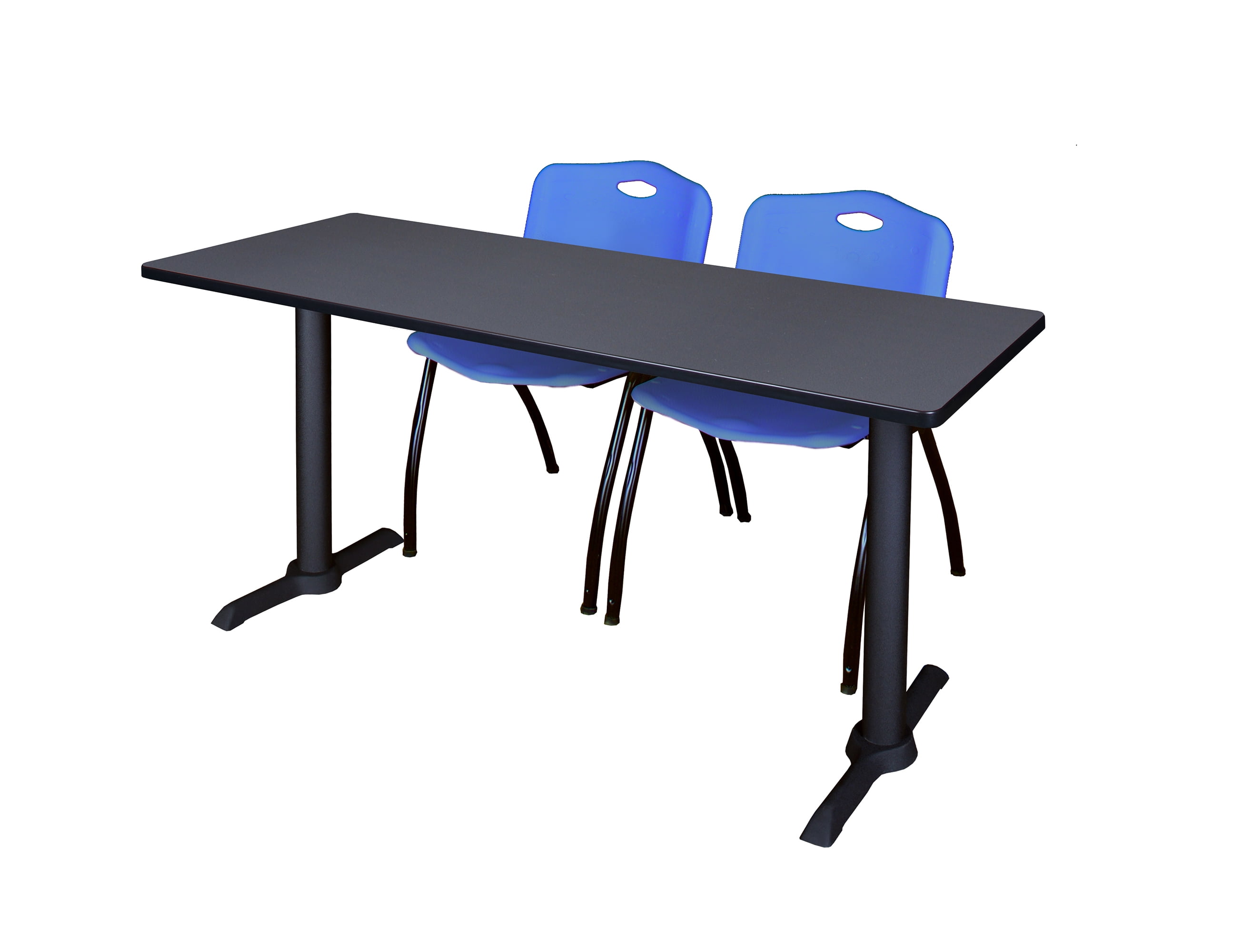 Regency Cain 66" x 24" Training Table Gray and 2 'M' Stack Chairs Blue (MTRCT6624GY47BE)