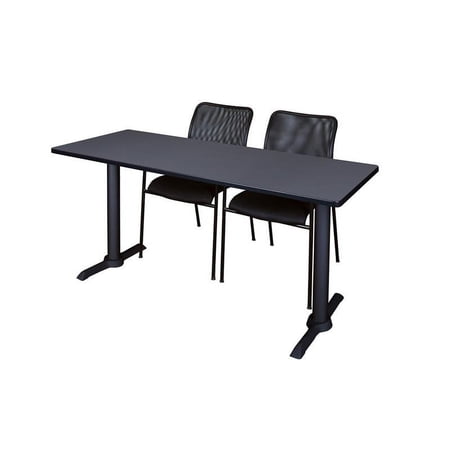 Cain 66" x 24" Training Table- Grey & 2 Mario Stack Chairs- Black
