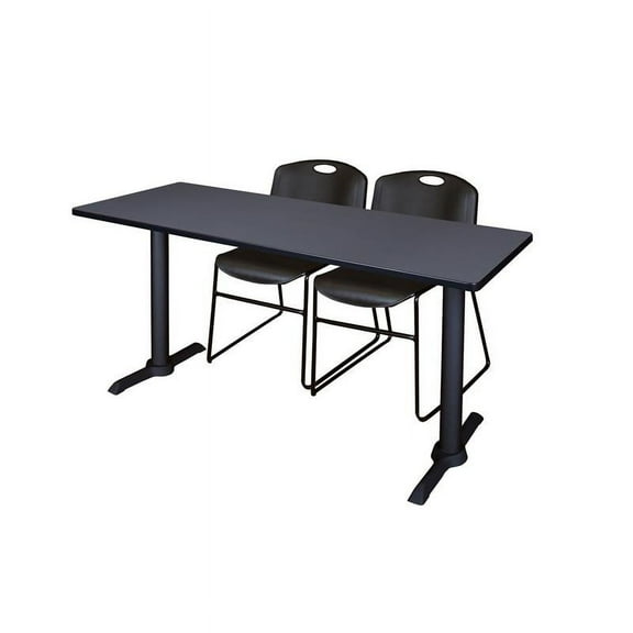 Regency Cain 66" x 24" Training Table- Grey & 2 Zeng Stack Chairs- Black