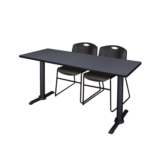 Cain 66" x 24" Training Table- Grey & 2 Zeng Stack Chairs- Black