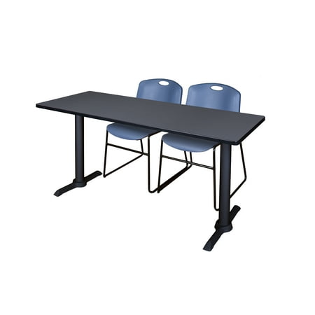 Cain 66" x 24" Grey Training Table and 2 Zeng Stack Chairs, Multiple Colors