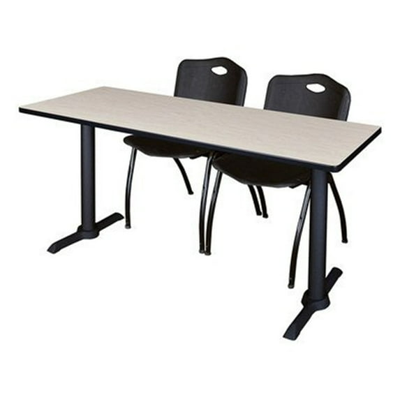 Cain 66" x 24" Training Table- Mahogany & 2 'M' Stack Chairs- Burgundy