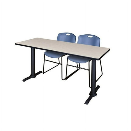 Regency Cain 66" x 24" Training Table- Maple & 2 Zeng Stack Chairs- Blue