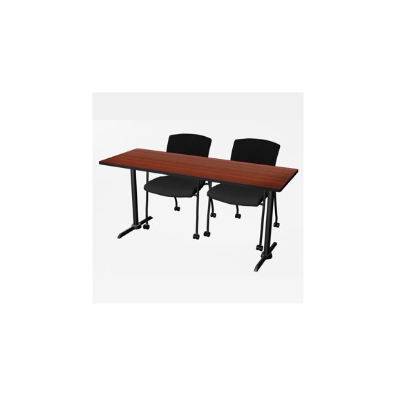 Regency Cain 66 x 24 in. T-Base Training Seminar Table- Mahogany & 2 Knight Mesh Chairs