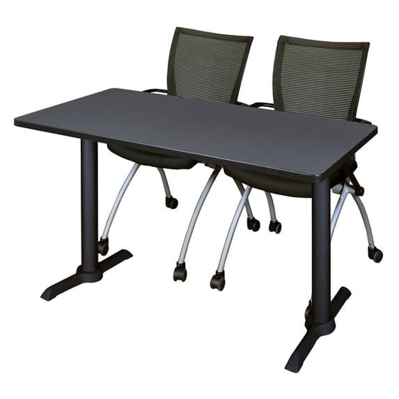 Regency Cain 72" x 24" Training Table- Grey & 2 Apprentice Chairs- Black