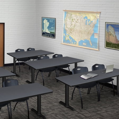 Regency Cain 72 x 24 in. T-Base Training Seminar Table- Grey & 2 M Stack Chairs- Black