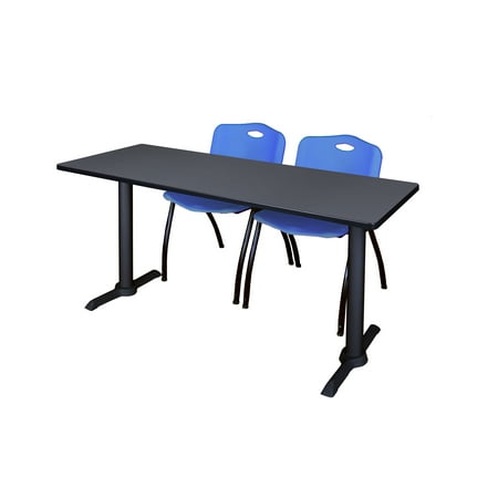 Cain 72" x 24" Grey Training Table and 2 "M" Stack Chairs, Multiple Colors