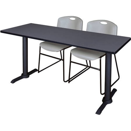 Cain 72" x 24" Grey Training Table and 2 Zeng Stack Chairs, Multiple Colors