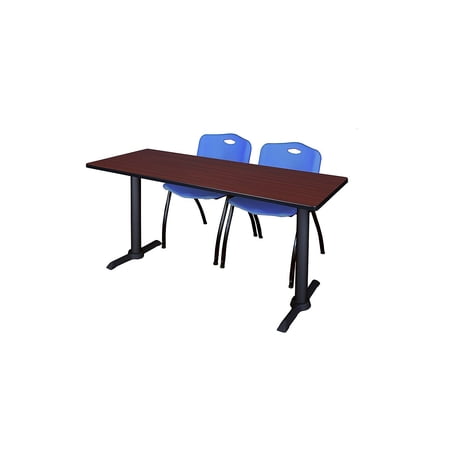 Regency 72-inch Metal & Wood Cain Mahogany Training Table with Stack Chairs Blue (MTRCT7224MH47BE)