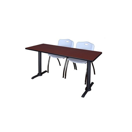 Regency Cain 72 x 24 in. T-Base Training Seminar Table- Mahogany & 2 M Stack Chairs- Grey