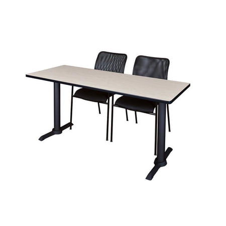 Cain 72" x 24" Training Table- Maple & 2 Mario Stack Chairs- Black