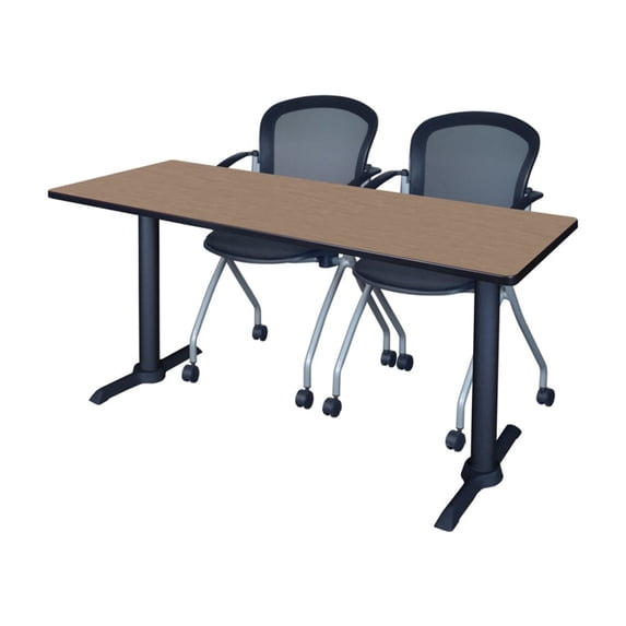 Regency Cain 72 x 24 in. T-Base Training Seminar Table- Noble Oak & 2 Cadence Nesting Chairs