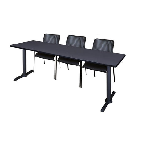 Cain 84" x 24" Training Table- Grey & 3 Mario Stack Chairs- Black