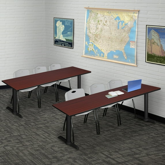 Cain 84" x 24" Mahogany Training Table and 3 "M" Stack Chairs, Multiple Colors