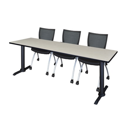 Regency Cain 84" x 24" Training Table- Maple & 3 Apprentice Chairs- Black