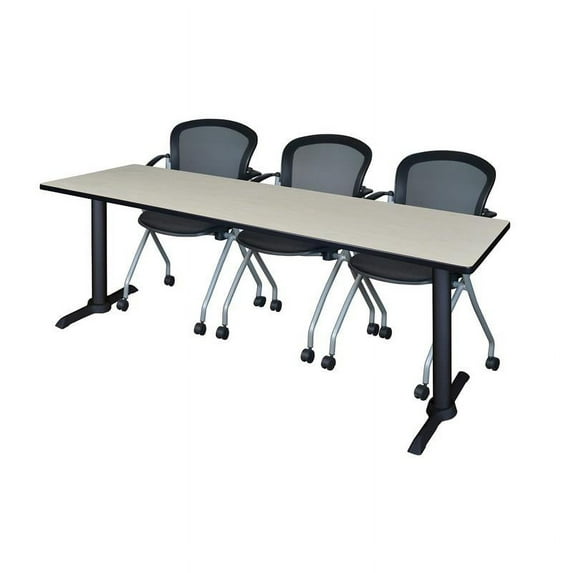 Regency Cain 84" x 24" Training Table- Maple & 3 Cadence Nesting Chairs- Black