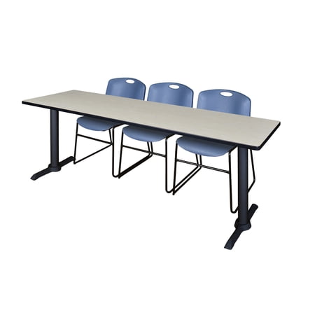 Cain 84" x 24" Maple Training Table and 3 Zeng Stack Chairs, Multiple Colors