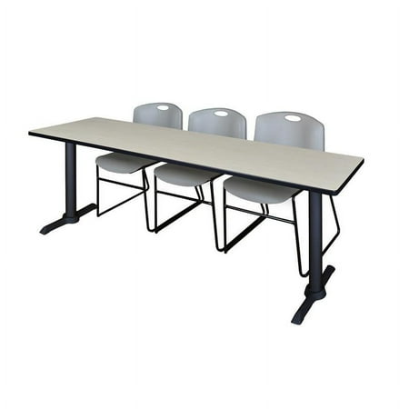 Regency Cain 84" x 24" Training Table- Maple & 3 Zeng Stack Chairs- Grey