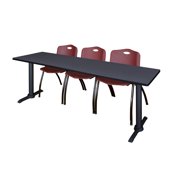 Regency Cain 84 x 24 in. T-Base Training Seminar Table- Grey & 3 M Stack Chairs- Burgundy