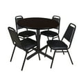 thumbnail image 1 of Regency Cain 42 in. Round X-Base Breakroom Table- Mocha Walnut & 4 Restaurant Stack Chairs- Black, 1 of 2