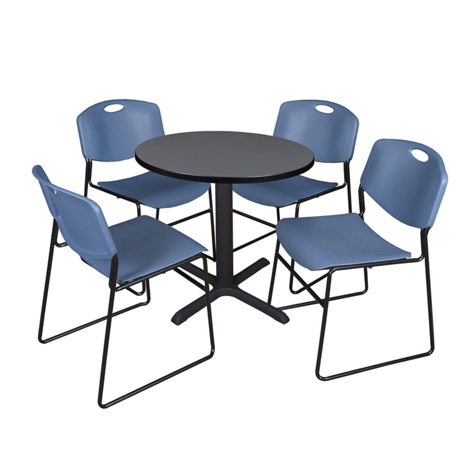 Cain 42" Round Grey Melamine Breakroom Table with 4 Metal Frame Chairs