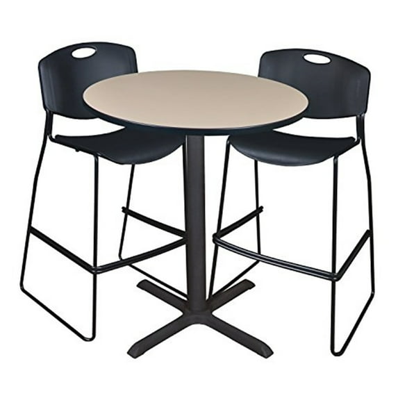 Cain 36" Round Caf� Table- Beige & 2 Zeng Stack Stools- Black