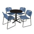 thumbnail image 1 of Regency Cain Small 30 in. Round X-Base Breakroom Table- Mocha Walnut & 4 Zeng Stack Chairs- Blue, 1 of 8