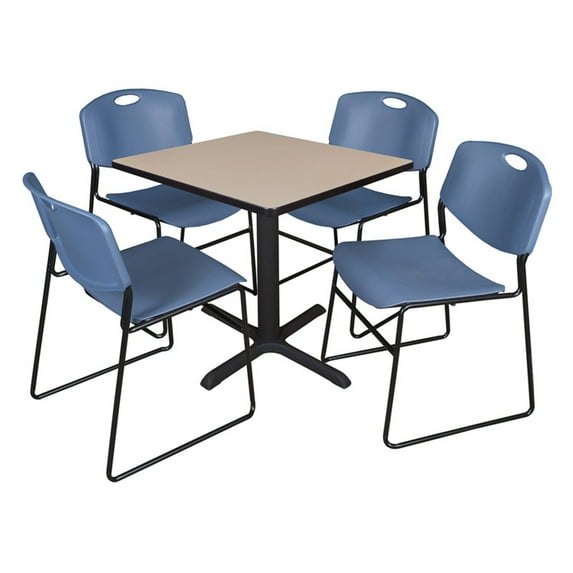 Regency Cain 42 in. Square X-Base Breakroom Table- Beige & 4 Zeng Stack Chairs- Grey