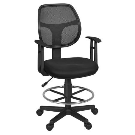 Regency Carter Mesh Low-Back Office Swivel Stool with Arms- Black