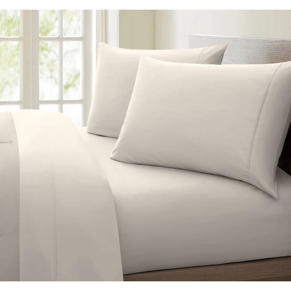 Regency Club Oxford 600 Thread Count 100% Cotton Solid Sheet Set (King, Ivory)