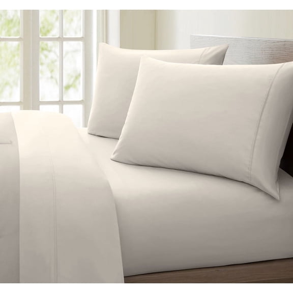 Regency Club Oxford 600 Thread Count 100% Cotton Solid Sheet Set (Twin, Ivory)