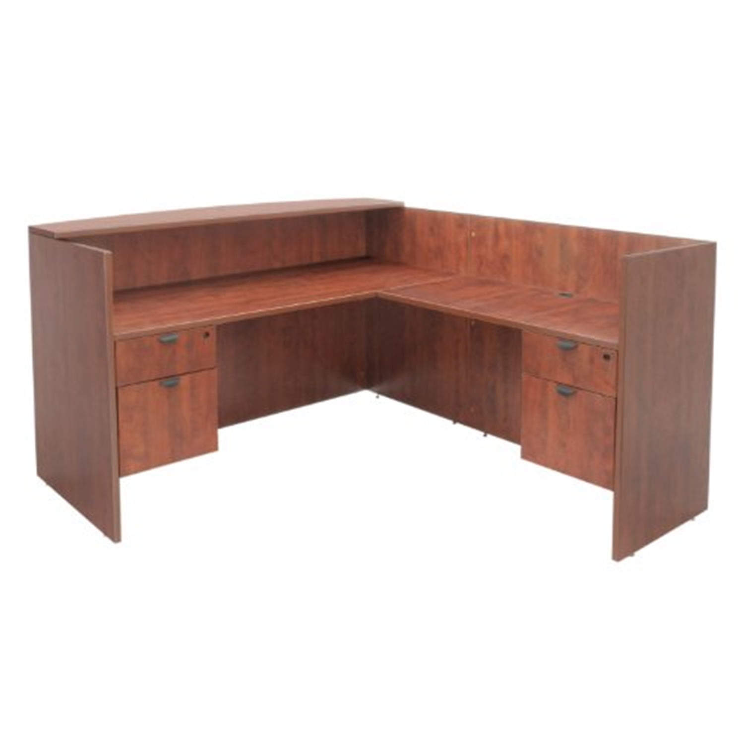 Cherry Wood Corner Reception Desk with Dual Filing Cabinets