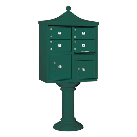 Regency Decorative Cluster Box Unit with 4 Doors and 2 Parcel Lockers in Green with USPS Access Type V