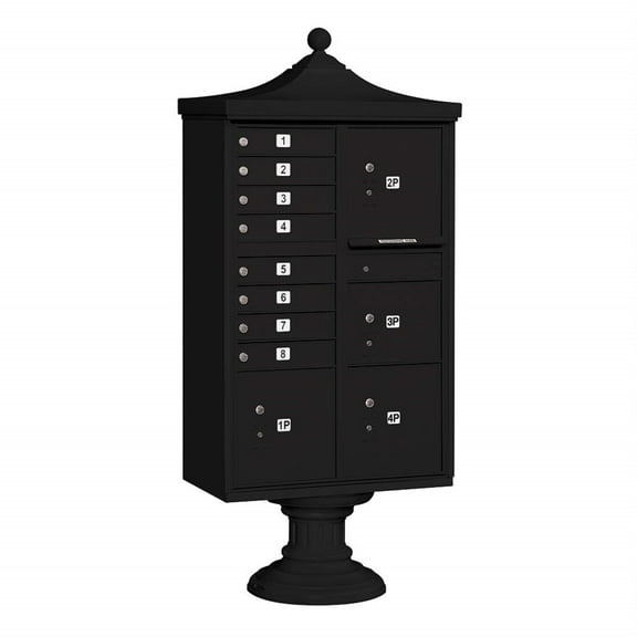 Regency Decorative Cluster Box Unit with 8 Doors and 4 Parcel Lockers in Black with USPS Access Type VI