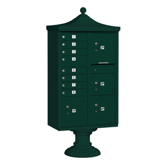 Regency Decorative Cluster Box Unit with 8 Doors and 4 Parcel Lockers in Green with USPS Access Type VI