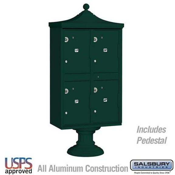 Regency Decorative Outdoor Parcel Locker with 4 Compartments in Green with USPS Access Type II
