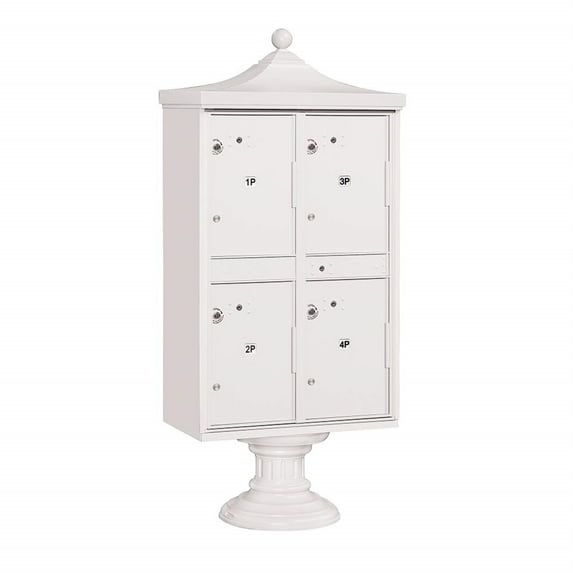 Regency Decorative Outdoor Parcel Locker with 4 Compartments in White with USPS Access Type II
