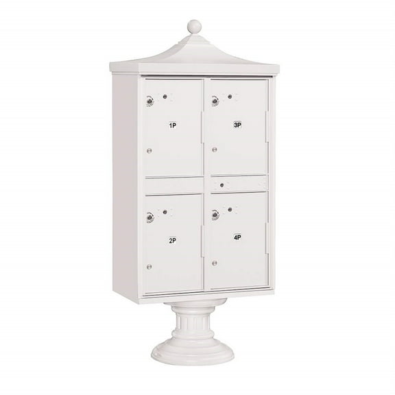 Regency Decorative Outdoor Parcel Locker with 4 Compartments in White with USPS Access Type II