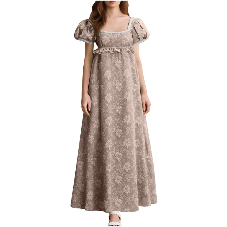 CGMDTZ Regency Dress for Women Cottagecore Puff Sleeve Empire Waist Long Dress Vintage Princess Gown, Women's, Size: 3XL