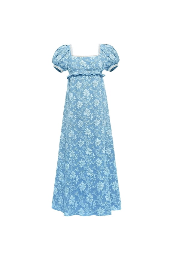 Regency Dress for Women Empire Waist Victorian Style Pearl Puff Floral Dress