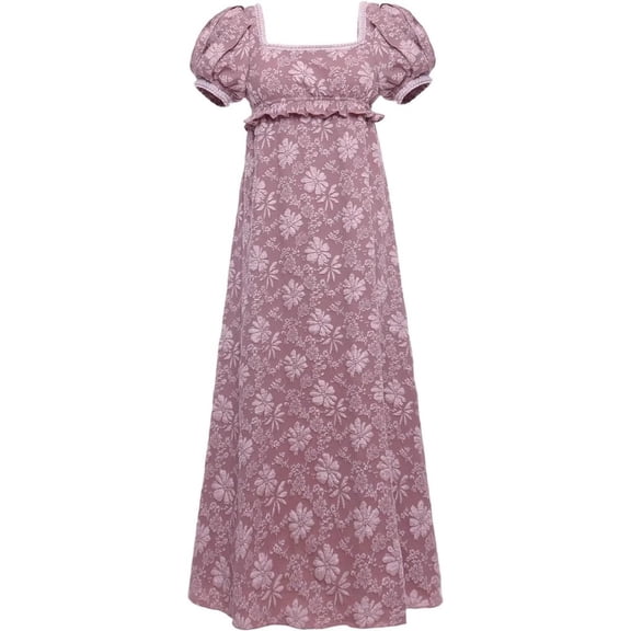 Regency Dress for Women Empire Waist Victorian Style Pearl Puff Floral Dress