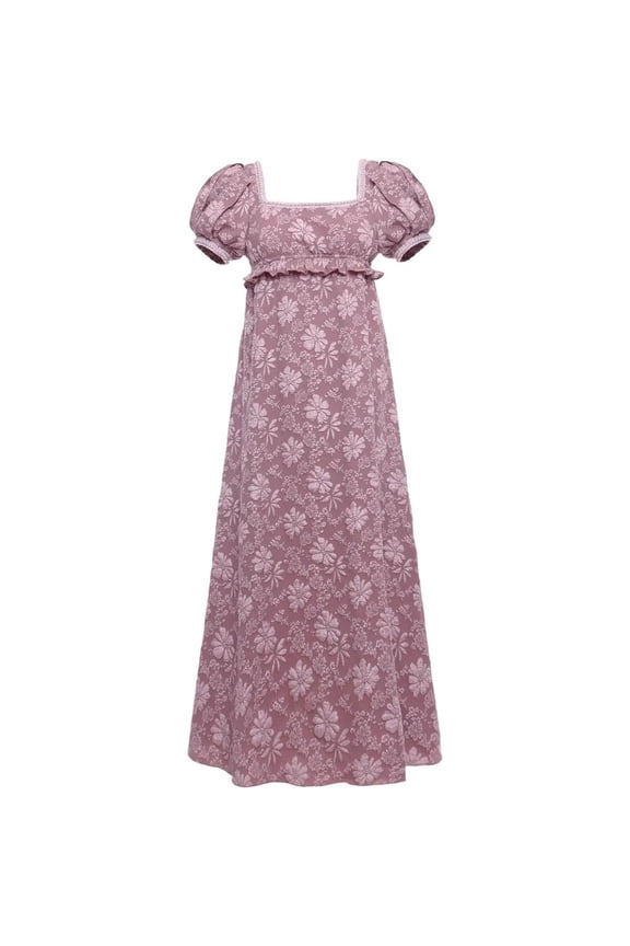 Regency Dress for Women Empire Waist Victorian Style Pearl Puff Floral Dress