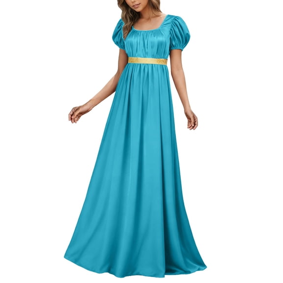 Regency Dresses for Women Empire Waist Puff Sleeve Evening Dress Victorian Fancy Tea Gown Halloween